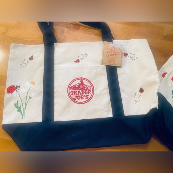 Trader Joe's Tote Bag with Ladybug and Flower Design - Picture 8 of 13